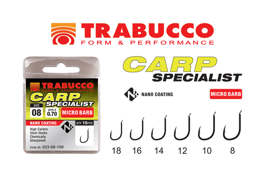 Trabucco háčky Carp Specialist Barbless Eye bez protihrotu 15ks